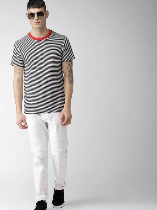 Black & White Striped Round Neck Tshirt - cotton, S
