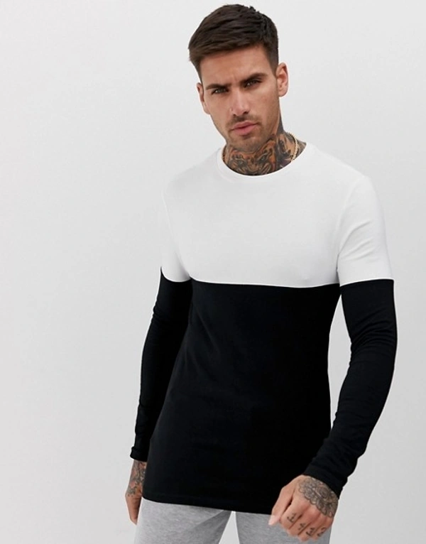 White Black Half & Half Cut & Sew Tshirt-Full - cotton, L