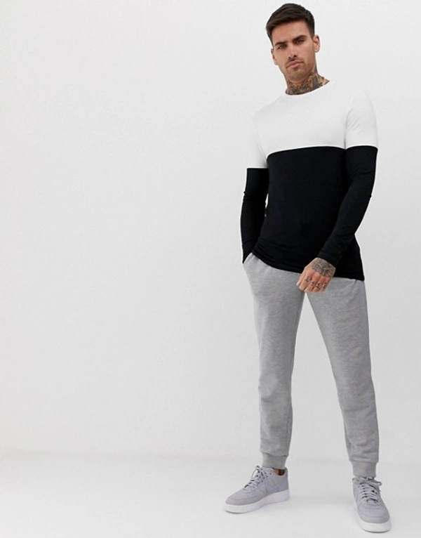 White Black Half & Half Cut & Sew Tshirt-Full - cotton, L
