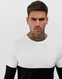 White Black Half & Half Cut & Sew Tshirt-Full - cotton, L
