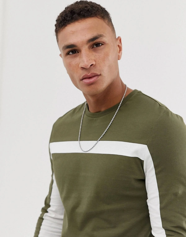 Colour Block Long Sleeve T-shirt - cotton, XL