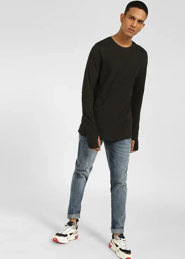 Cotton Round Neck Thumbhole T-shirt - cotton, L