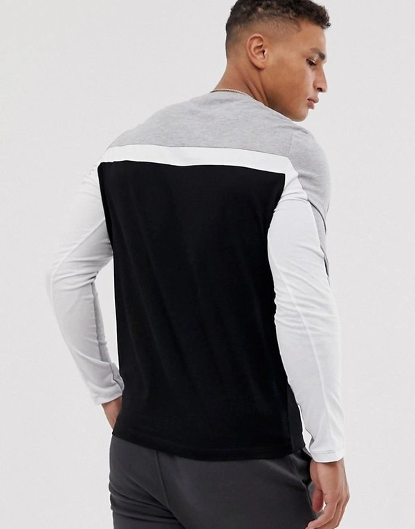 Grey White Black Cut & Sew Tshirt - cotton, M