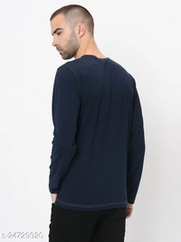 Contrast Stitch Solid Henley Neck T-Shirt - Cotton Blend, S (Chest Size: 36 in, Length Size: 27 in) 