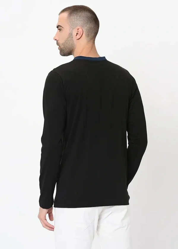 Three-Tone Colour Block Henley Zip Up T-Shirt - cotton blend, S (Chest Size: 36 in, Length Size: 27 in) 