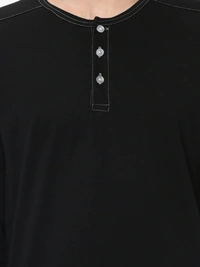 Contrast Stitch Solid Henley Neck T-Shirt - cotton blend, S (Chest Size: 36 in, Length Size: 27 in) 
