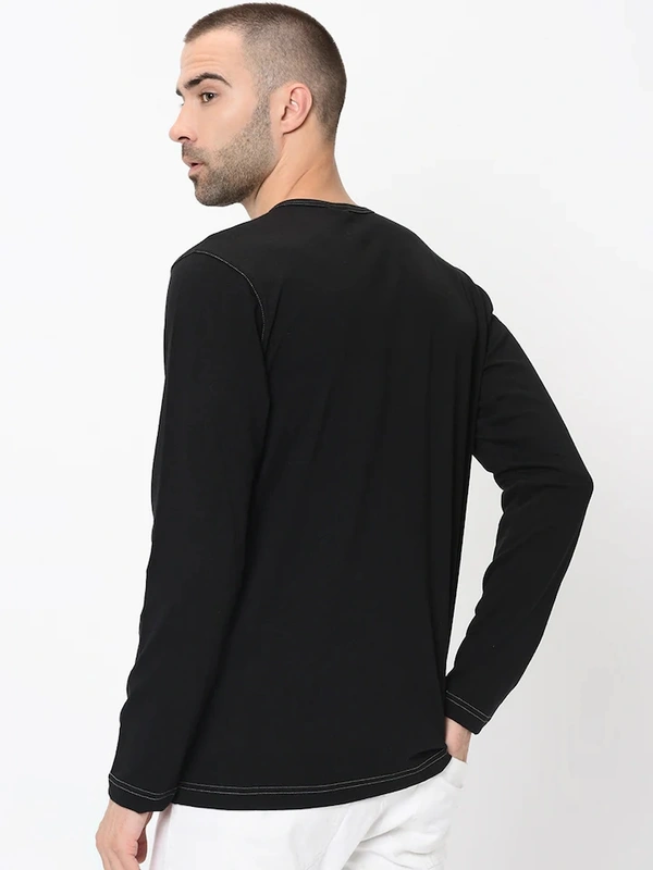 Contrast Stitch Solid Henley Neck T-Shirt - cotton blend, S (Chest Size: 36 in, Length Size: 27 in) 