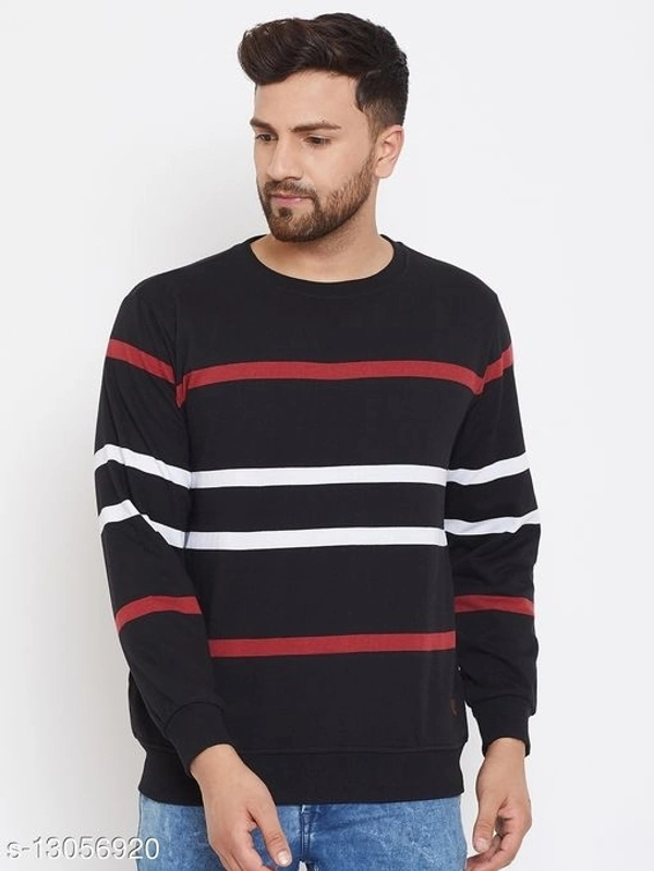 Black Full Sleeves Striper Round Neck Sweatshirt - cotton blend, XL (Chest Size: 44 in, Length Size: 28 in, Waist Size: 44 in, Hip Size: 44 in) 