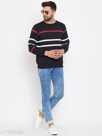 Black Full Sleeves Striper Round Neck Sweatshirt - cotton blend, XXL (Chest Size: 46 in, Length Size: 29 in, Waist Size: 46 in, Hip Size: 46 in) 