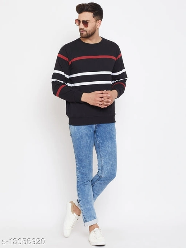 Black Full Sleeves Striper Round Neck Sweatshirt - cotton blend, XXL (Chest Size: 46 in, Length Size: 29 in, Waist Size: 46 in, Hip Size: 46 in) 