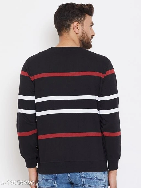 Black Full Sleeves Striper Round Neck Sweatshirt - cotton blend, XXL (Chest Size: 46 in, Length Size: 29 in, Waist Size: 46 in, Hip Size: 46 in) 