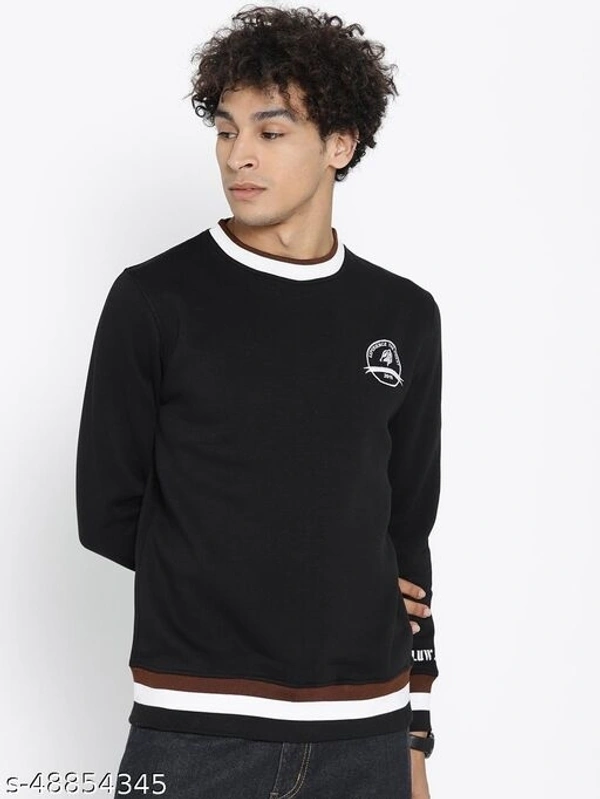Striped Neck Detail Sweatshirt - cotton, L (Chest Size: 42 in, Length Size: 27 in) 