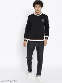 Striped Neck Detail Sweatshirt - cotton, L (Chest Size: 42 in, Length Size: 27 in) 