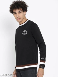 Striped Neck Detail Sweatshirt - cotton, L (Chest Size: 42 in, Length Size: 27 in) 