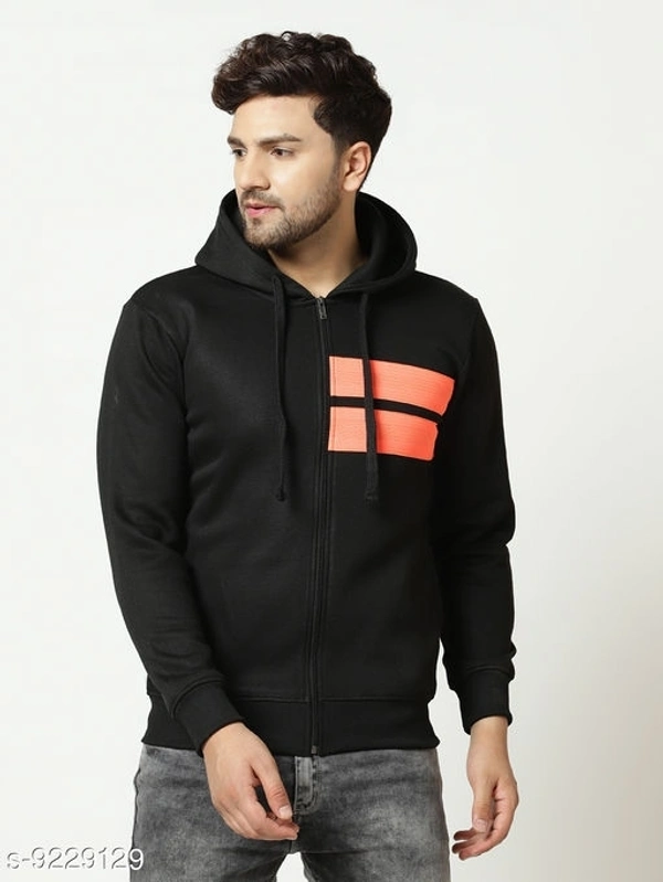 Black Zipper Hodded Sweatshirt - cotton blend, S (Chest Size: 38 in Length Size: 26 in) 