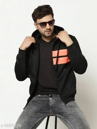 Black Zipper Hodded Sweatshirt - cotton blend, S (Chest Size: 38 in Length Size: 26 in) 