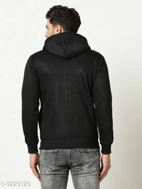 Black Zipper Hodded Sweatshirt - cotton blend, S (Chest Size: 38 in Length Size: 26 in) 