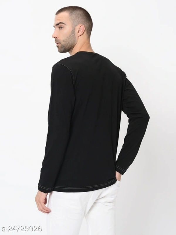 Contrast Stitch Solid Henley Neck T-Shirt - Cotton Blend, XL (Chest Size: 42 in, Length Size: 29 in) 