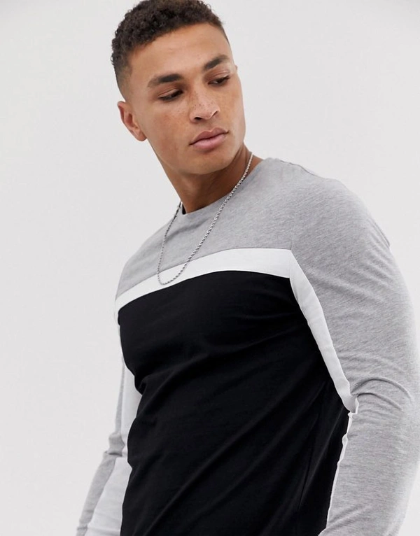 Grey White Black Cut & Sew Tshirt - cotton, XL
