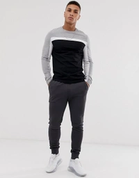 Grey White Black Cut & Sew Tshirt - cotton, XL
