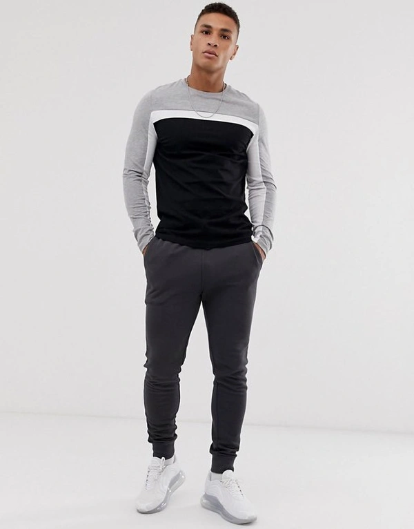 Grey White Black Cut & Sew Tshirt - cotton, XL