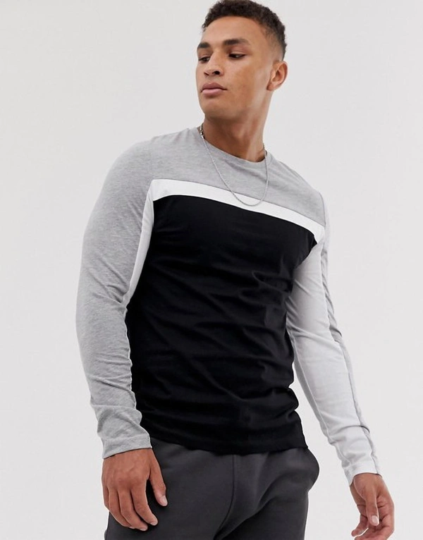 Grey White Black Cut & Sew Tshirt - cotton, XL