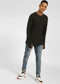 Cotton Round Neck Thumbhole T-shirt - cotton, XL
