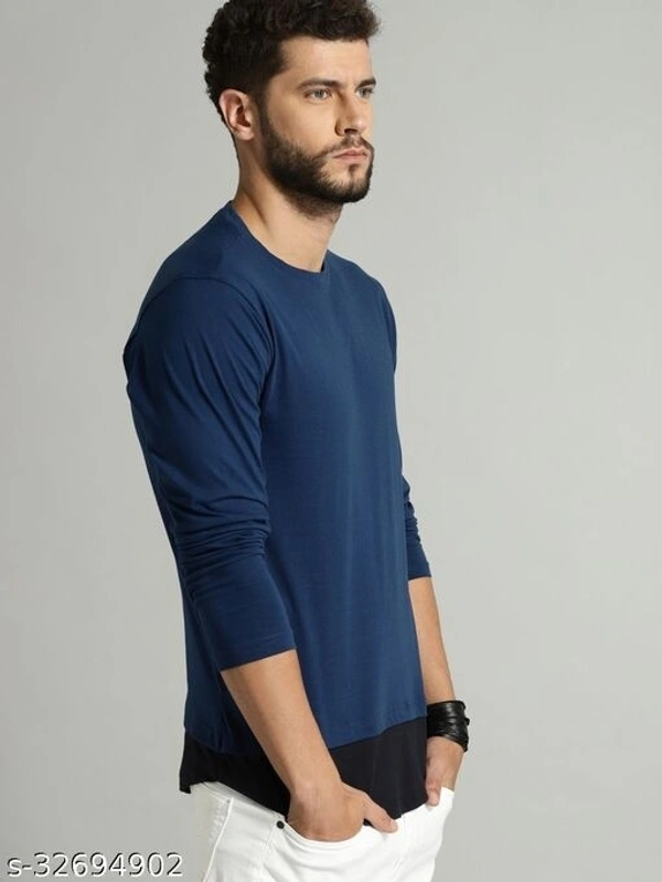 Men Navy Solid Round Neck T-shirt - poly cotton, M (Chest Size: 40 in, Length Size: 27 in) 