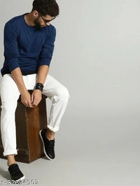 Men Navy Solid Round Neck T-shirt - poly cotton, M (Chest Size: 40 in, Length Size: 27 in) 