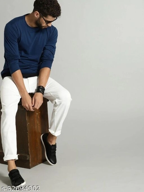 Men Navy Solid Round Neck T-shirt - poly cotton, M (Chest Size: 40 in, Length Size: 27 in) 