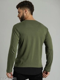 Men Olive Green Solid Round Neck T-shirt - poly cotton, S (Chest Size: 38 in, Length Size: 26 in) 