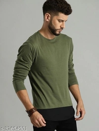 Men Olive Green Solid Round Neck T-shirt - poly cotton, S (Chest Size: 38 in, Length Size: 26 in) 