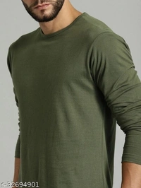 Men Olive Green Solid Round Neck T-shirt - poly cotton, S (Chest Size: 38 in, Length Size: 26 in) 