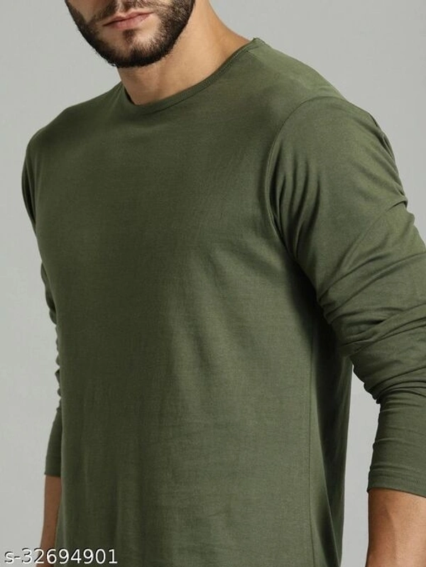 Men Olive Green Solid Round Neck T-shirt - poly cotton, S (Chest Size: 38 in, Length Size: 26 in) 