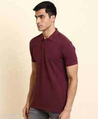 Maroon Basic Polo Neck T-shirt - cotton, S (Chest Size: 36 in, Length Size: 26 in) 