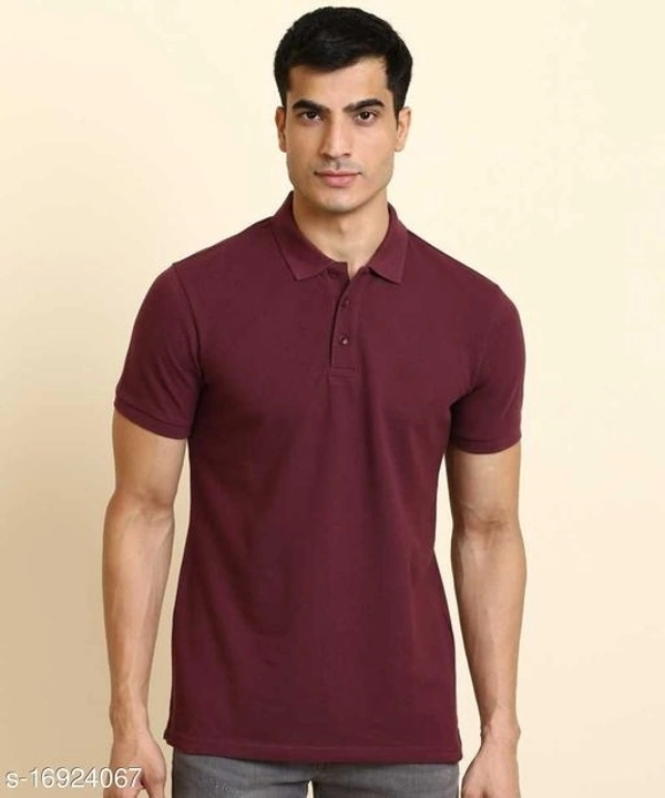 Maroon Basic Polo Neck T-shirt - cotton, M (Chest Size: 38 in, Length Size: 27 in) 