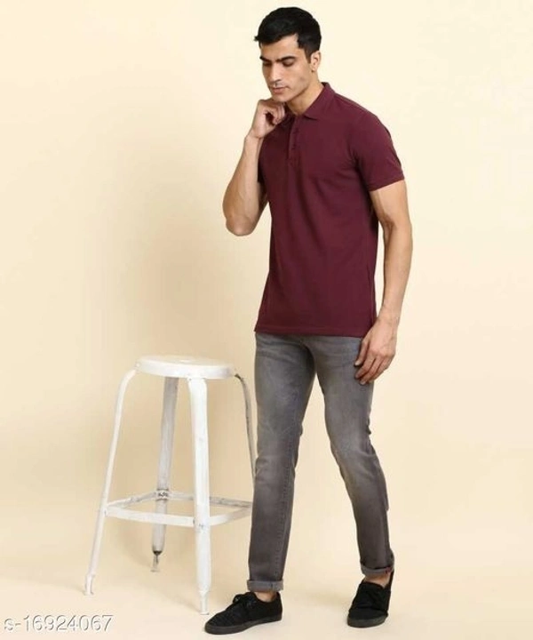 Maroon Basic Polo Neck T-shirt - cotton, M (Chest Size: 38 in, Length Size: 27 in) 