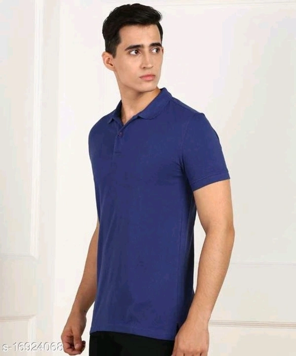 Royal Blue Basic Polo Neck T-shirt - cotton, L (Chest Size: 40 in, Length Size: 28 in) 