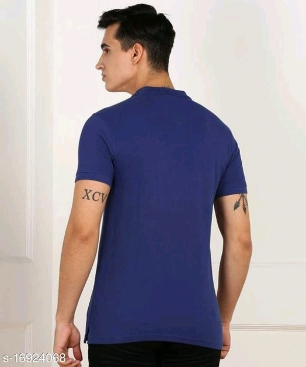 Royal Blue Basic Polo Neck T-shirt - cotton, L (Chest Size: 40 in, Length Size: 28 in) 