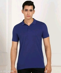 Royal Blue Basic Polo Neck T-shirt - cotton, L (Chest Size: 40 in, Length Size: 28 in) 