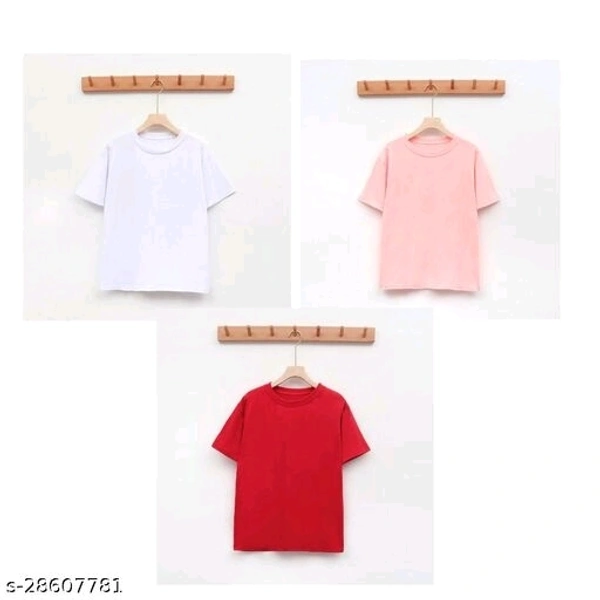 Combo Of 3 Basic T-shirt - cotton, L (Chest Size: 40 in, Length Size: 27 in) 
