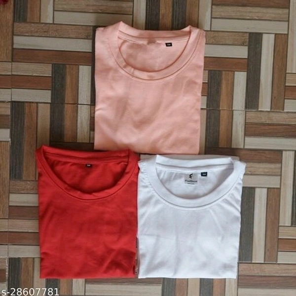 Combo Of 3 Basic T-shirt - cotton, L (Chest Size: 40 in, Length Size: 27 in) 