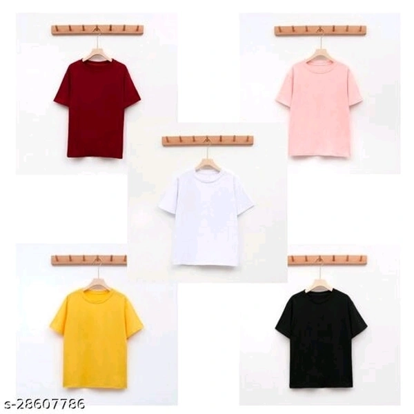 Combo Of 5 Basic T-shirt - cotton, XS (Chest Size: 34 in, Length Size: 23.5 in)