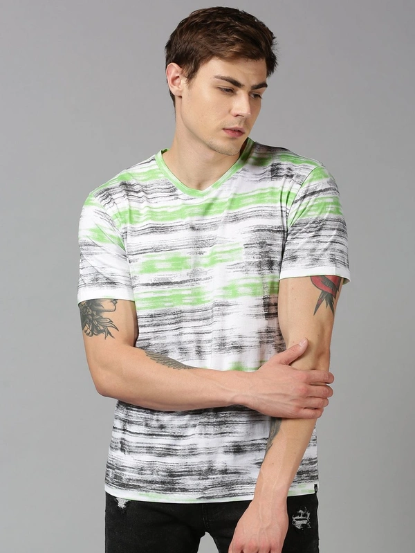 Multi Color Printed Cotton Round Neck T-shirt - cotton, L