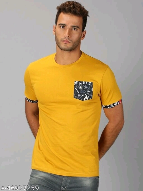 Pocket Print Mustard Yellow T-shirt - cotton, M (Chest Size: 40 in) 