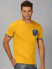 Pocket Print Mustard Yellow T-shirt - cotton, M (Chest Size: 40 in) 