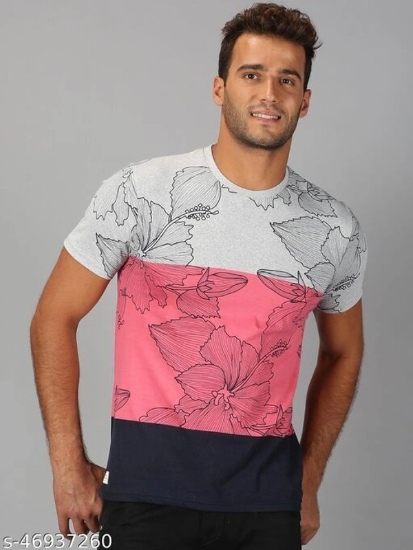 Floral Colour Blocked Print T-shirt - cotton, XL (Chest Size: 44 in) 
