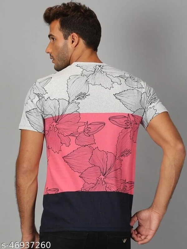Floral Colour Blocked Print T-shirt - cotton, XL (Chest Size: 44 in) 