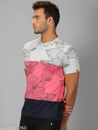 Floral Colour Blocked Print T-shirt - cotton, XL (Chest Size: 44 in) 
