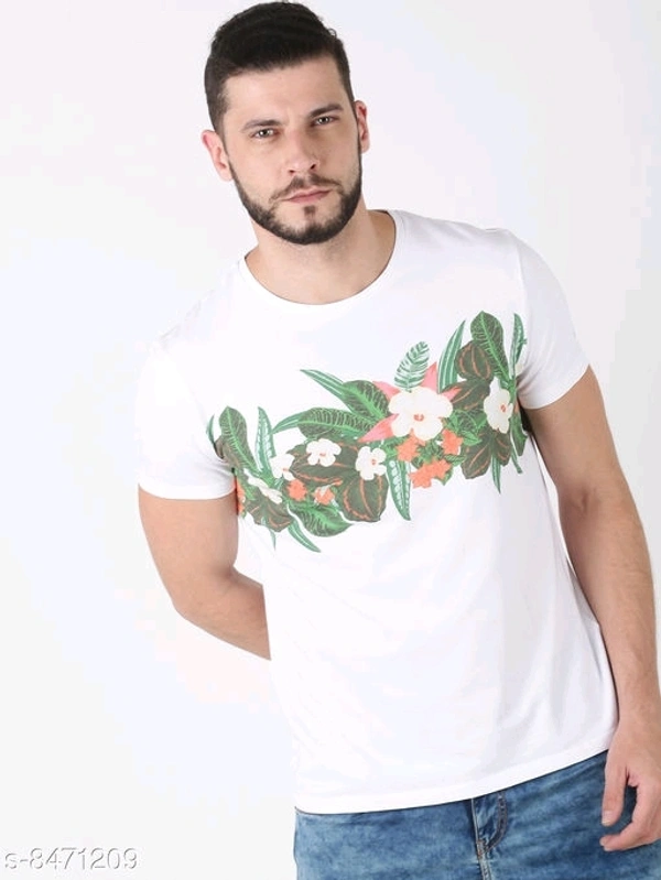 Floral Print Half Sleeves T-shirt - cotton, XXL (Chest Size: 46 in) 